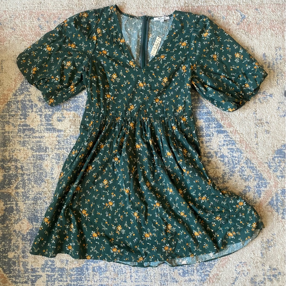 Madewell Green Floral Baby Doll Dress NWT